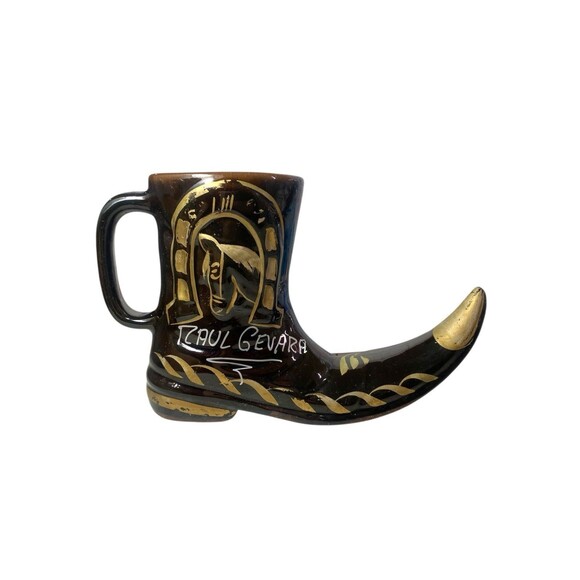 Cowboy Boot Mug Or Vase With Handle Hand Painted Artist Signed Made In Mexico - Picture 2 of 11